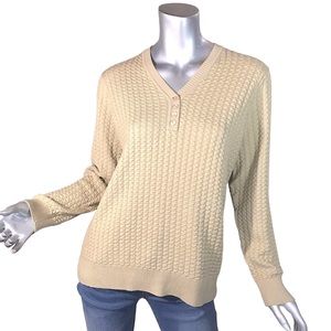 Architect Vintage Waffle Knit Wave Textured Henley Sweater in Camel Tan/Beige